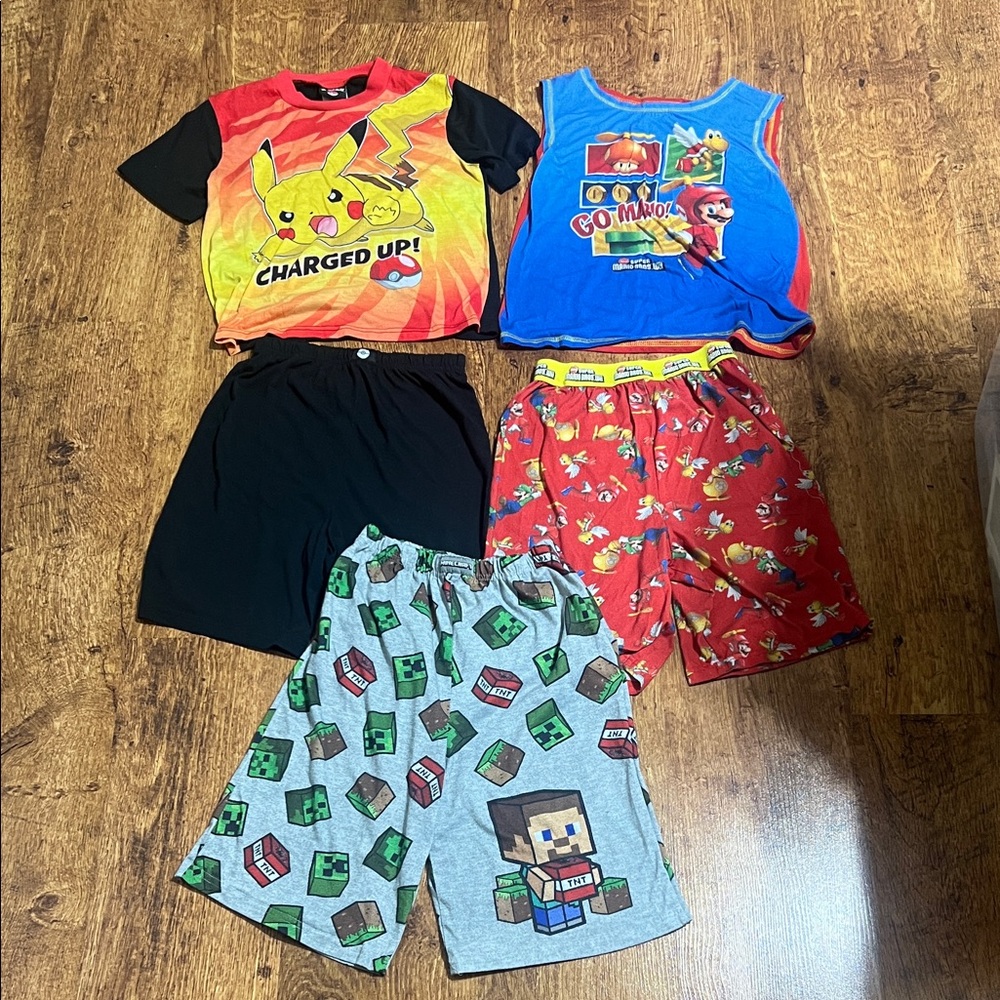 Kids Pokémon and Mario Pajama Set with bonus Minecraft PJ Short